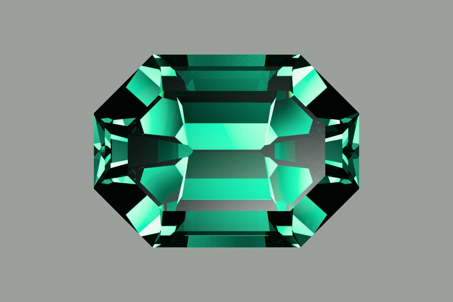 The same step cut rendered as emerald